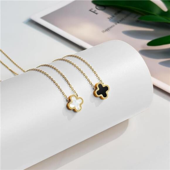 2 18K Gold Clover Pendant Necklace for Women Lucky Four Leaf Clover Necklace - Picture 4 of 5